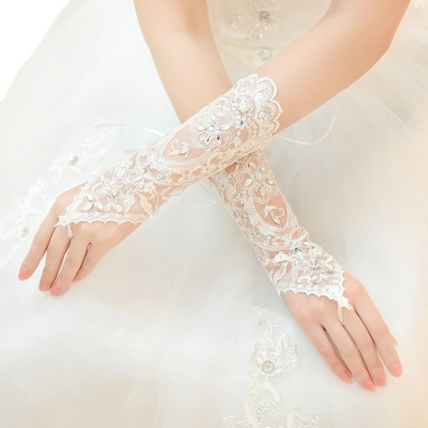 Elegant Lace Floral Long Bridal Glove Finger Mittens Prom Party Wedding